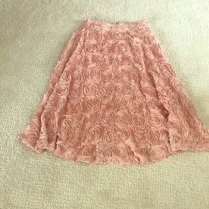 Anthropologie pink skirt with rosebud detail